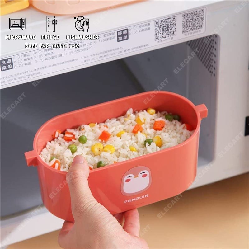 Elecart Double Decker Lunch Box with Cute Handle Tiffin for Kids 2 Compartment Snacks Box School Lunch Box for Toddlers Preschool Picnics Birthday Return Gift Set for Kids Random Color - Image 4