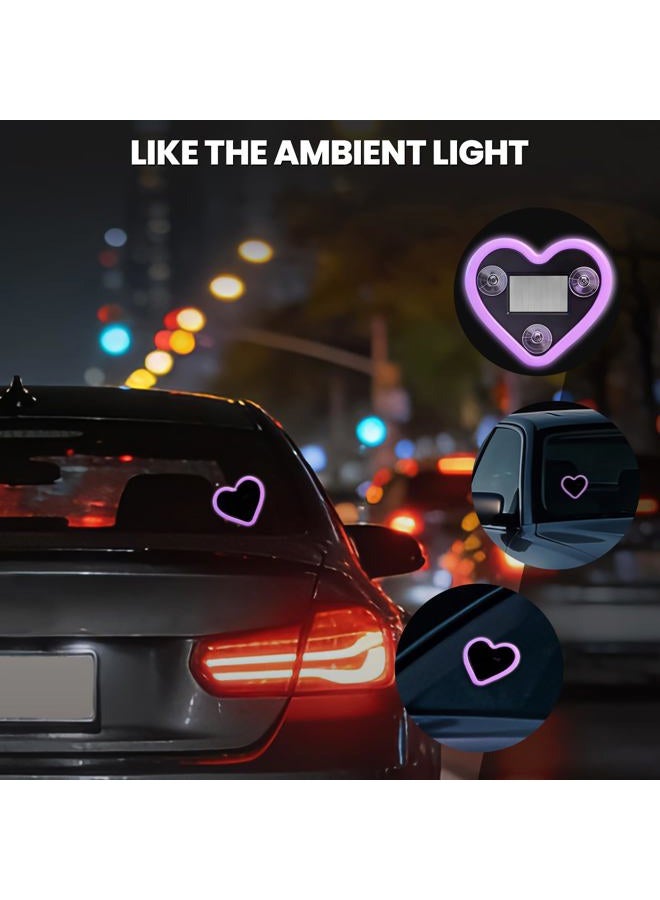 KCMOSGI Car LED Ambient Light, Solar-Powered Heart-Shaped LED Neon Light, 5 Modes, IP65 Waterproof, Romantic Cars for Night Driving, Heart Car Accessories for Christmas, Valentine's Day, Anniversary - Image 3