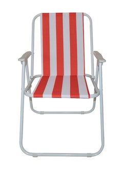 Biki Folding Chair For Camping And Outdoor - White/Red Mesh Fabric - Lightweight Easy Chair - Size 53 X 47 X 76 