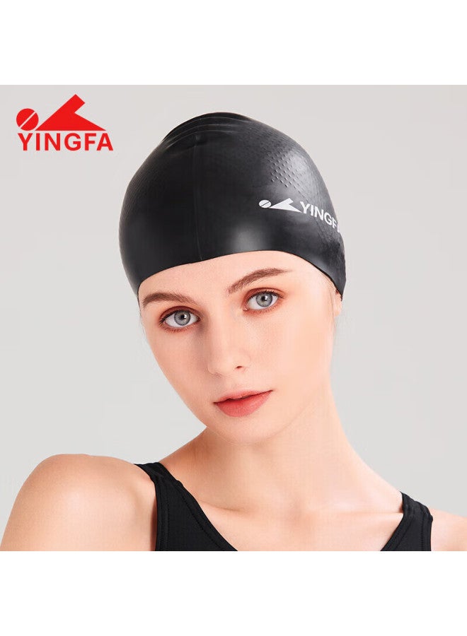 Yingfa Swimming Cap For Men And Women, Long Hair Silicone Waterproof Non-slip With Inner Particles, Professional Training Swim Cap, Black - Image 4