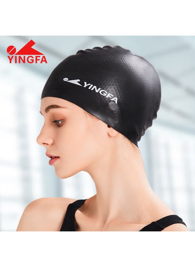 Yingfa Swimming Cap For Men And Women, Long Hair Silicone Waterproof Non-slip With Inner Particles, Professional Training Swim Cap, Black - Image 1
