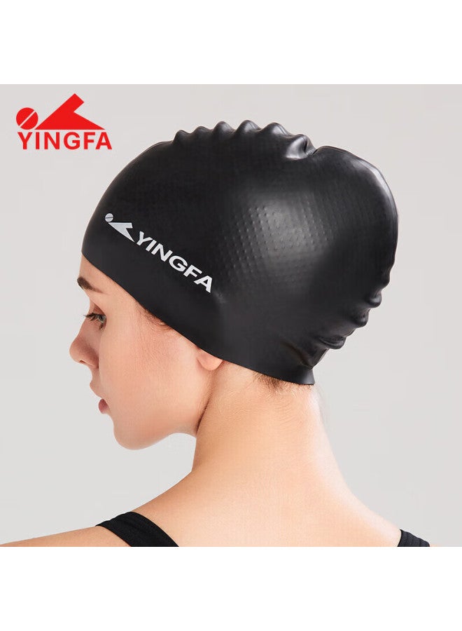 Yingfa Swimming Cap For Men And Women, Long Hair Silicone Waterproof Non-slip With Inner Particles, Professional Training Swim Cap, Black - Image 5