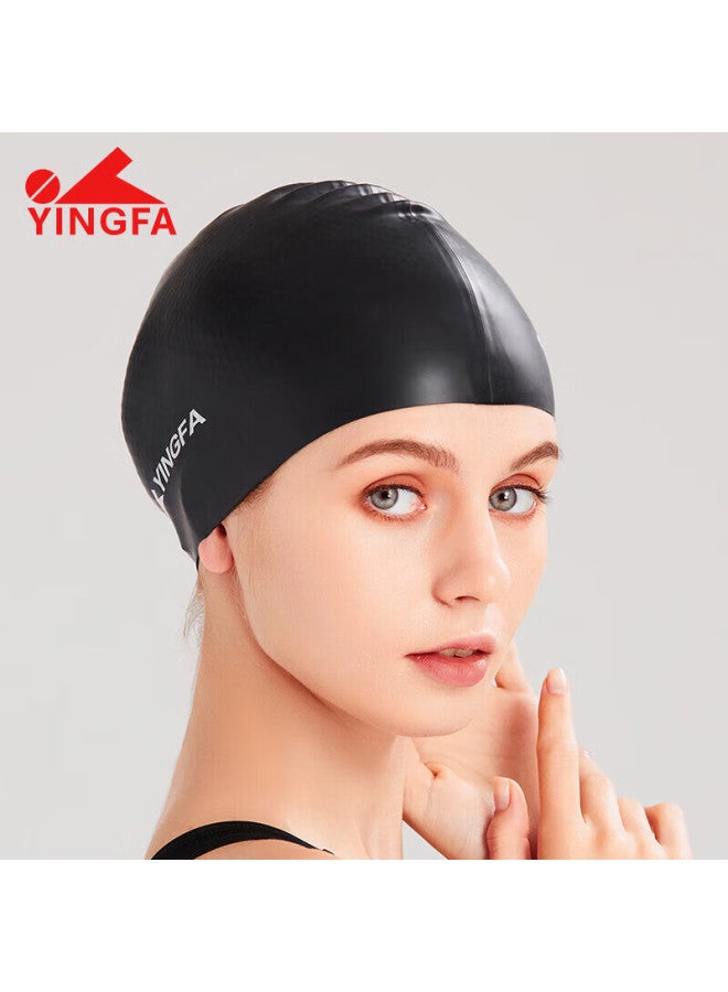 Yingfa Swimming Cap For Men And Women, Long Hair Silicone Waterproof Non-slip With Inner Particles, Professional Training Swim Cap, Black - Image 3