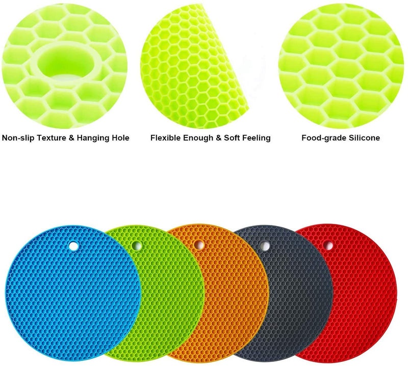 T TOPLINE Silicone Pot Holder and Oven Mitts Multipurpose NonSlip Insulation Honeycomb Rubber Hot Pads Trivet Heat Resistant Antislip Place Mat for Home Use Mixed Color Pack5 - Image 4