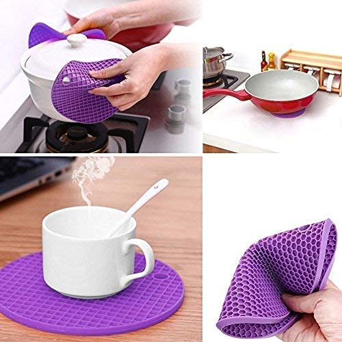 T TOPLINE Silicone Pot Holder and Oven Mitts Multipurpose NonSlip Insulation Honeycomb Rubber Hot Pads Trivet Heat Resistant Antislip Place Mat for Home Use Mixed Color Pack5 - Image 2