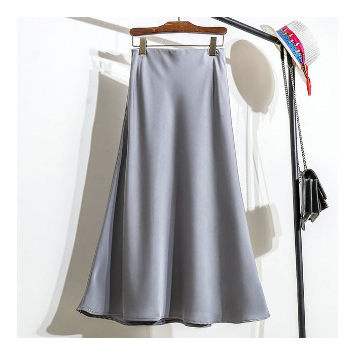 High-Waisted Slimming Long Dress Cracker Khaki French Style Acid-Eaten Silk Skirt For Women Summer New Arrival High-End Feel gray 