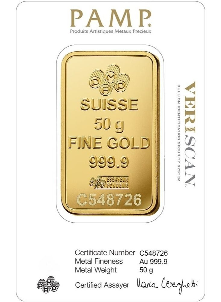 PAMP - Swiss Made 24K(999.9) Pamp 50g Gold Bar - Image 1