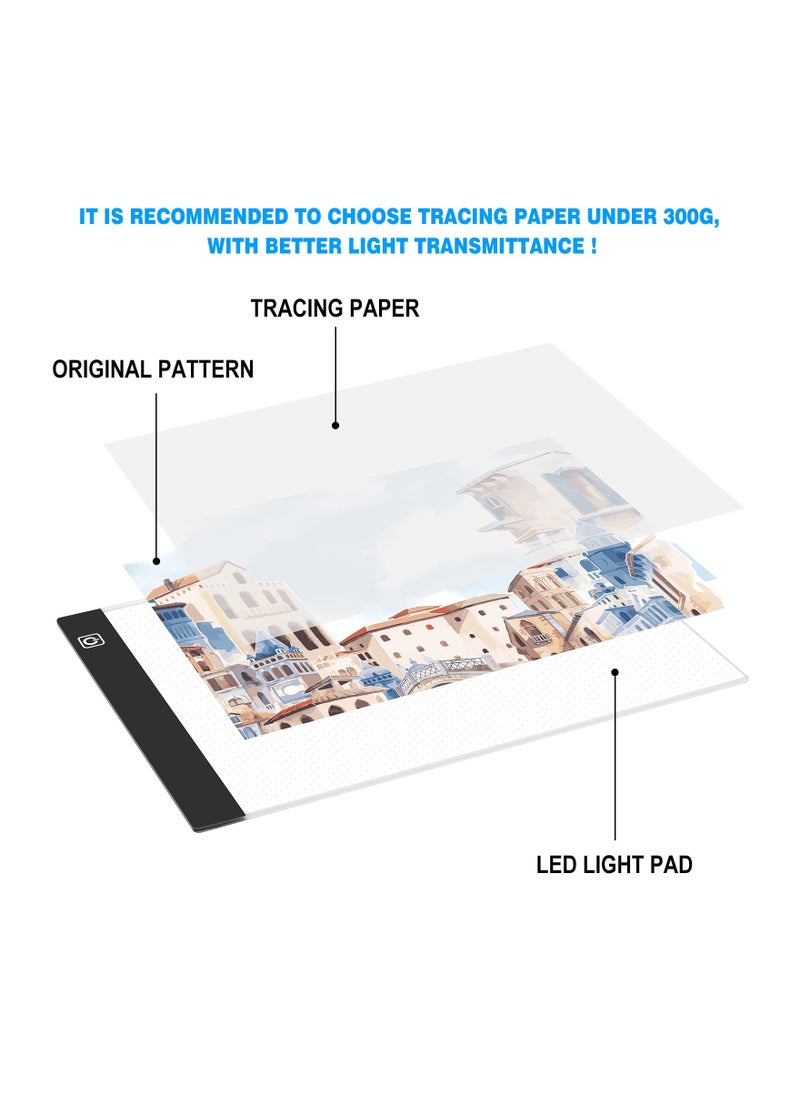 A5 LED Drawing Light Box, 15x21cm Adjustable Drawing Pad Tracing Copy Board Sketching Light Pad Portable Art Light Table Ultra-Thin Lightboard for Diamond Painting Sketching Animation X-RAY Viewing
