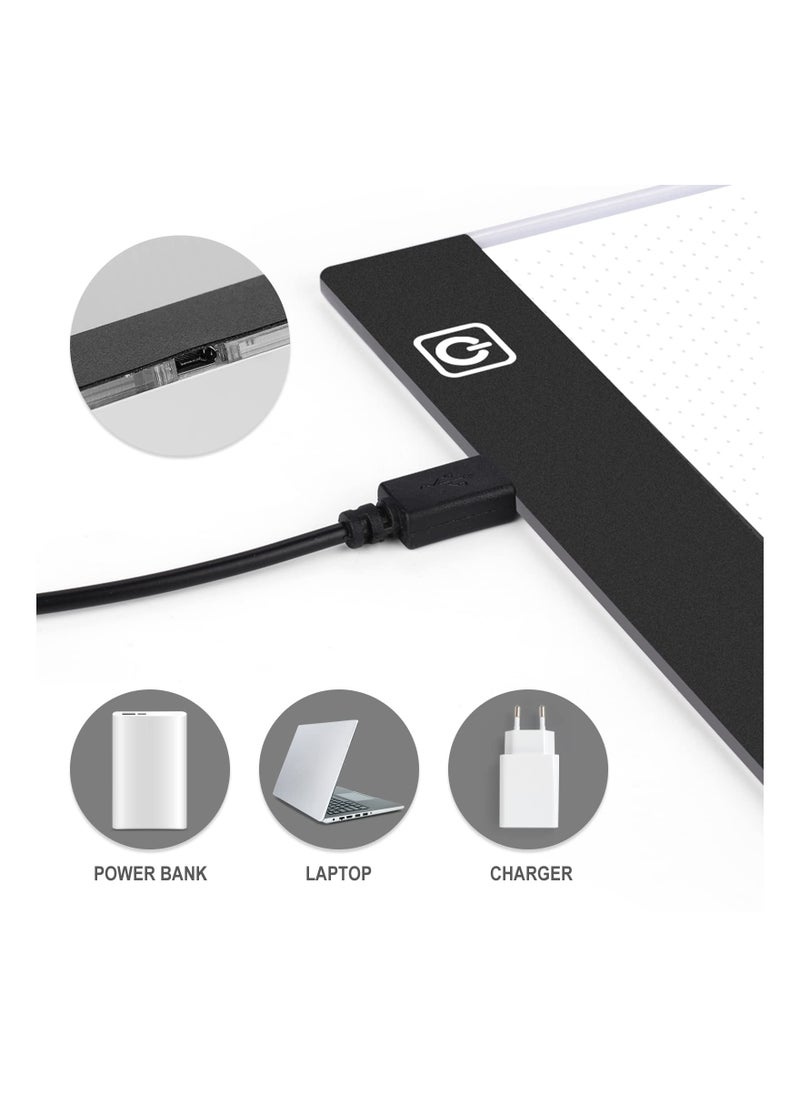 A5 LED Drawing Light Box, 15x21cm Adjustable Drawing Pad Tracing Copy Board Sketching Light Pad Portable Art Light Table Ultra-Thin Lightboard for Diamond Painting Sketching Animation X-RAY Viewing