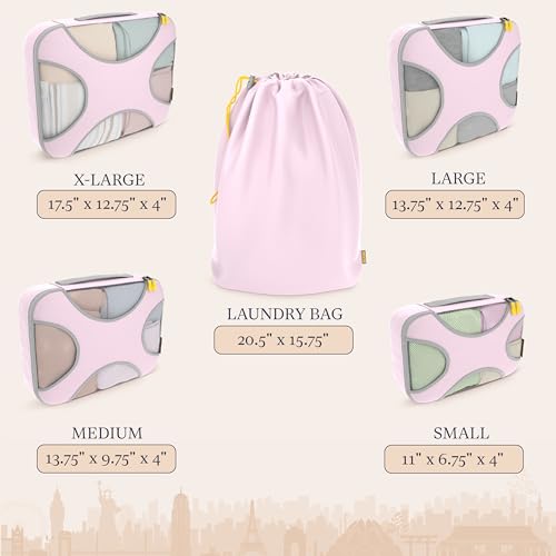 Shacke Packing Cubes for Travel 5 Set - Premium Luggage Organizer Bags - Versatile Travel Organizer for Women and Men - Optimized Packing Bags - Travel Essentials (Petal Pink) - Image 4