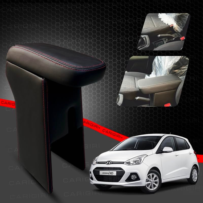 Carigiri Premium Finish Car Armrest with Storage Box And High Density Moulded Foam For Hyundai I10 Grand (Models-2013-2018) (Black With Red Double Stitching,Nappa Leatherette) - Image 2