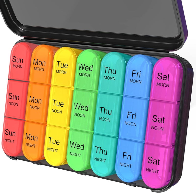 Daviky Pill Organizer 3X a Day, Weekly Pill Organizer 3 Times a Day, Pill Box 7 Day, Pill Cases Organizers 7 Day, Daily Pill Organizer Travel, Medicine Pill Organizer to Hold Vitamins and Medication - Image 1