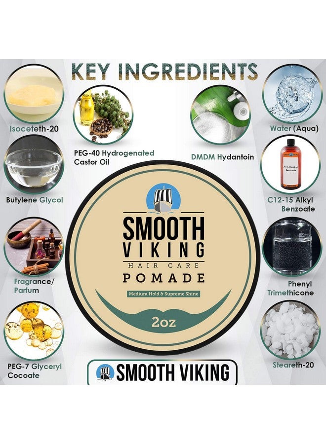 Smooth Viking Beard Care Smooth Viking Medium Hold & High Shine Pomade - Water Based Hair Cream For Curly, Thick & Straight Hair - Men'S Hair Product - Made In Usa, 2Oz - Image 1