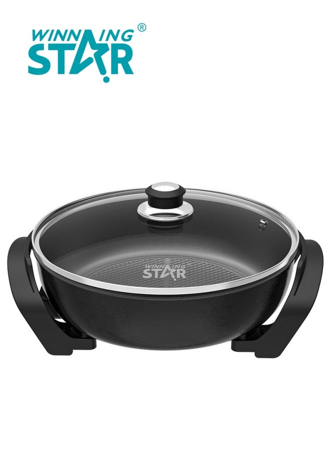 Winning Star Round Nonstick Electric Skillet With Lid, Aluminum Electric Frying Pan, Non-Stick Coating, Adjustable Temperature Control, Electric Deep Skillet - Image 1
