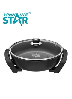 Winning Star Round Nonstick Electric Skillet With Lid, Aluminum Electric Frying Pan, Non-Stick Coating, Adjustable Temperature Control, Electric Deep Skillet  - Image 1