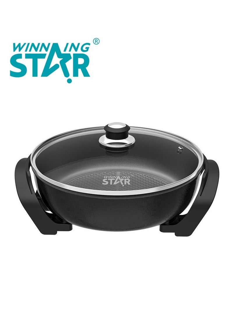 Winning Star Round Nonstick Electric Skillet With Lid, Aluminum Electric Frying Pan, Non-Stick Coating, Adjustable Temperature Control, Electric Deep Skillet  - Image 1