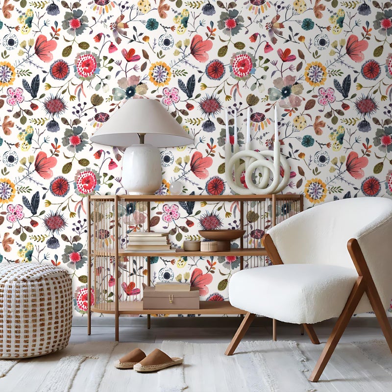 Vintique Wallpaper Peel and Stick Floral Wall Paper Removable Waterproof White/Green/Red Contact Paper for Bedroom, Bathroom, Home Wall 17.3" x 118" - Image 2