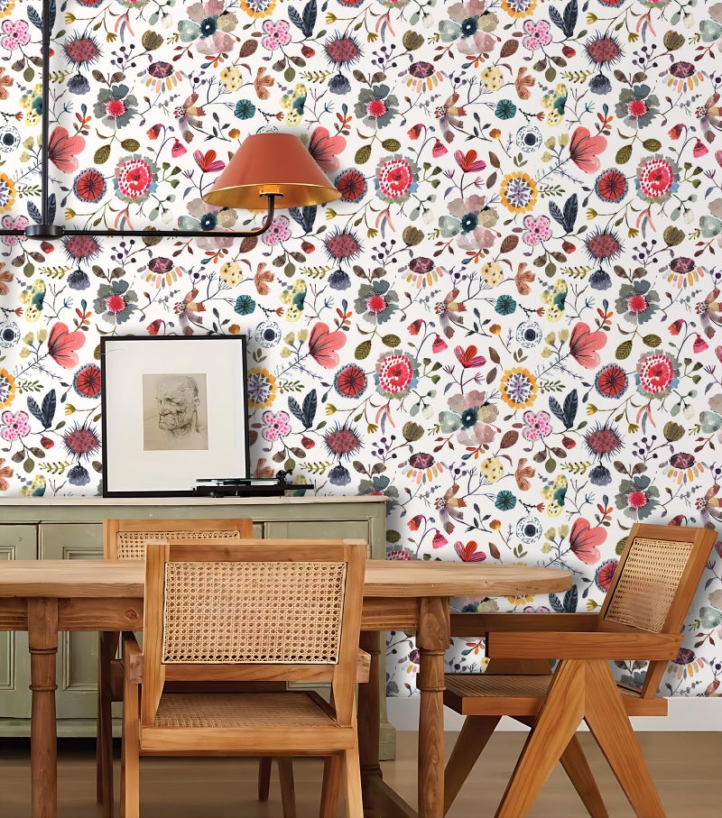Vintique Wallpaper Peel and Stick Floral Wall Paper Removable Waterproof White/Green/Red Contact Paper for Bedroom, Bathroom, Home Wall 17.3" x 118" - Image 3