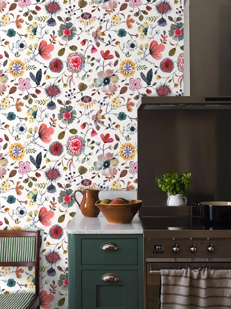 Vintique Wallpaper Peel and Stick Floral Wall Paper Removable Waterproof White/Green/Red Contact Paper for Bedroom, Bathroom, Home Wall 17.3" x 118" - Image 4
