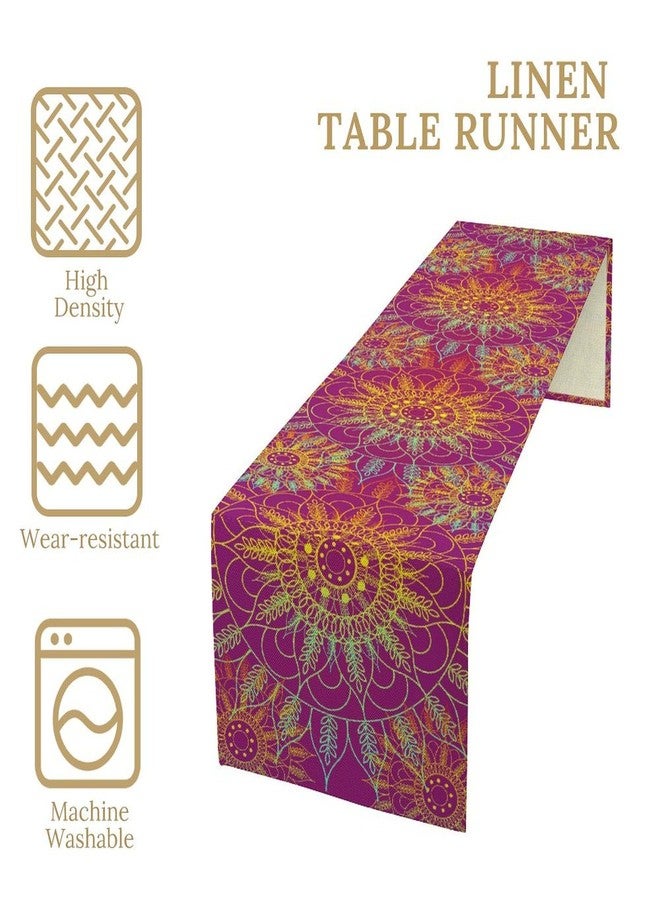 YCness Mandala Table Runner Abstract Colorful Modern Art Golden Purple Kitchen Dining Room Party Holiday Living Room Table Runner, 13x36 Inch - Image 5