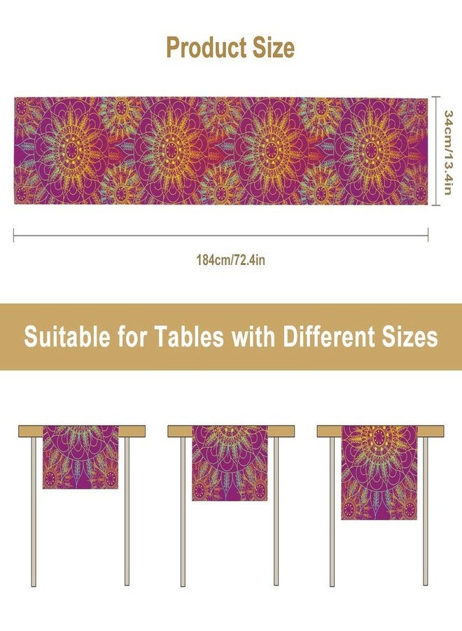 YCness Mandala Table Runner Abstract Colorful Modern Art Golden Purple Kitchen Dining Room Party Holiday Living Room Table Runner, 13x36 Inch - Image 2