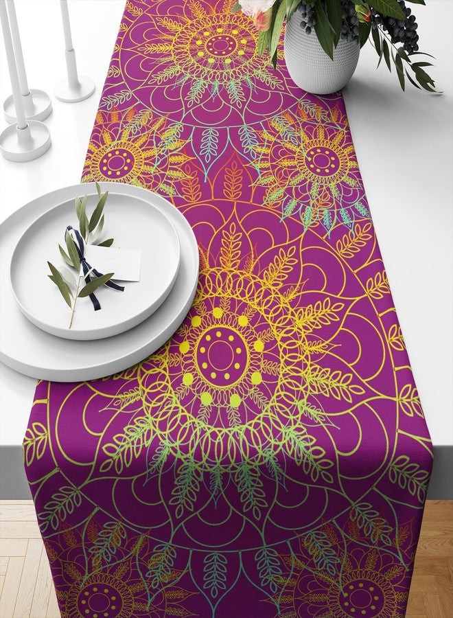 YCness Mandala Table Runner Abstract Colorful Modern Art Golden Purple Kitchen Dining Room Party Holiday Living Room Table Runner, 13x36 Inch - Image 1