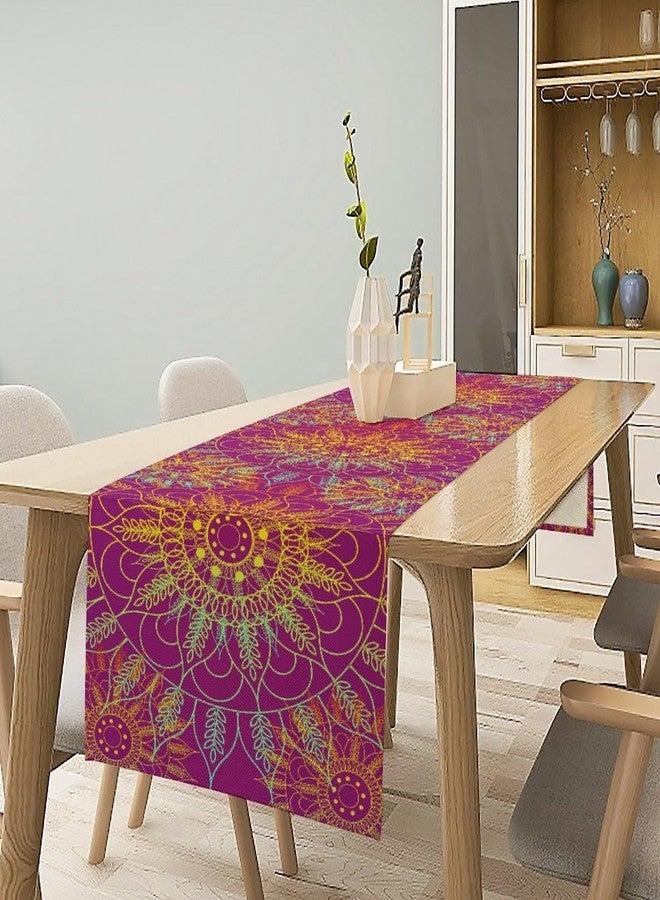 YCness Mandala Table Runner Abstract Colorful Modern Art Golden Purple Kitchen Dining Room Party Holiday Living Room Table Runner, 13x36 Inch - Image 3