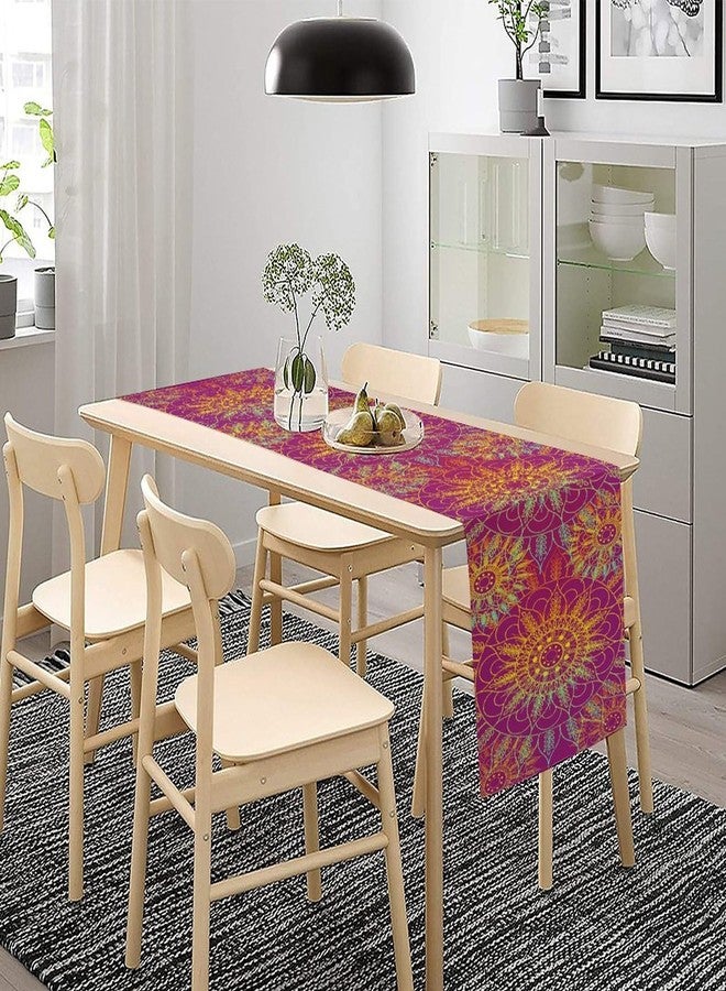 YCness Mandala Table Runner Abstract Colorful Modern Art Golden Purple Kitchen Dining Room Party Holiday Living Room Table Runner, 13x36 Inch - Image 4