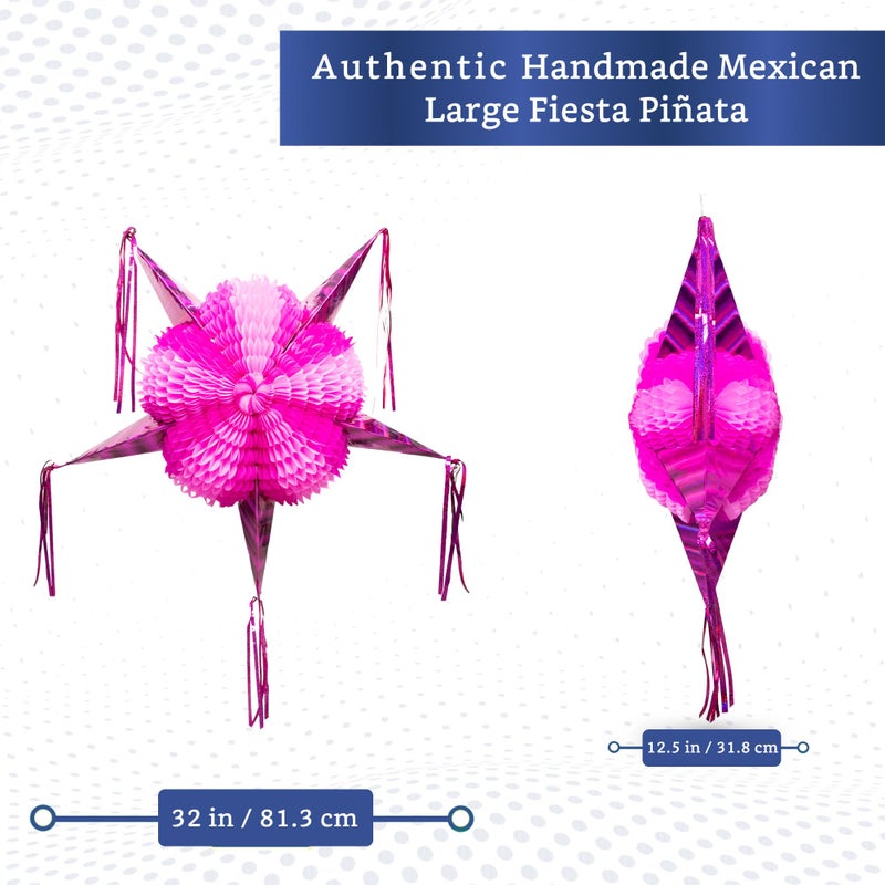 FIESTA WRAPS Pink Mexican PiÃ±ata (Large 32 inches) - Authentic Handmade Foldable Large Pinata for Birthday Party - All Pink Star Pinata - PiÃ±atas para CumpleaÃ±os - Fiesta Piniata - Cinco de Mayo Pinatas - Image 2