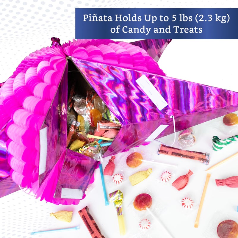 FIESTA WRAPS Pink Mexican PiÃ±ata (Large 32 inches) - Authentic Handmade Foldable Large Pinata for Birthday Party - All Pink Star Pinata - PiÃ±atas para CumpleaÃ±os - Fiesta Piniata - Cinco de Mayo Pinatas - Image 4