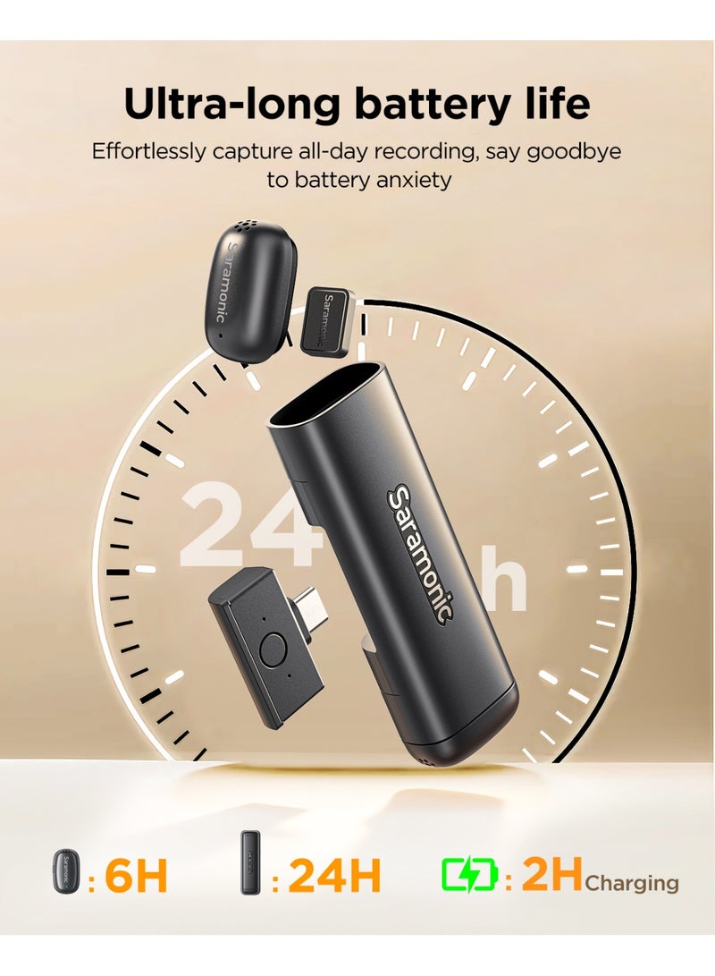 سارامونيك ميكروفون Lavalier اللاسلكي Saramonic Air SE مع منفذ USB-C لسلسلة iPhone 15/16/17 ، أندرويد والكاميرا ، إلغاء الضوضاء AI Clip-On Mini Mic لمقابلة البث الحي - Image 4