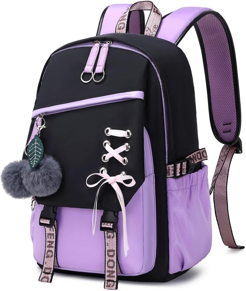 KASTWAVE Teenage Girls Bookbag School Backpack Children Casual Daypack Schoolbag For Teens Black Purple - Image 1