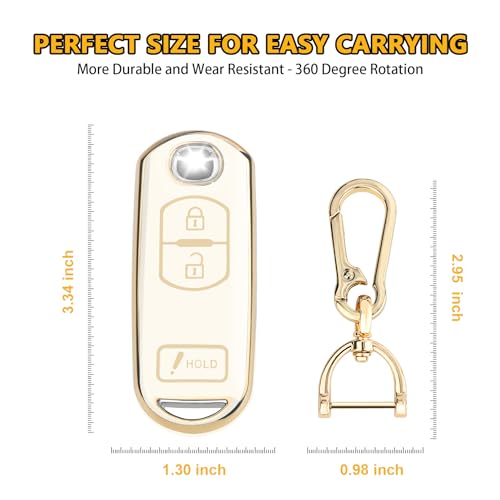 FT FUNTOR for Mazda Key Fob Cover,3 Buttons TPU Key Cover with Golden Edge,Compatible with Mazda 3 6 CX-3 CX-5 CX-7 CX-9 with Keychain (A-White) - Image 5