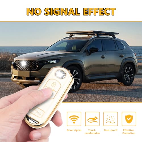 FT FUNTOR for Mazda Key Fob Cover,3 Buttons TPU Key Cover with Golden Edge,Compatible with Mazda 3 6 CX-3 CX-5 CX-7 CX-9 with Keychain (A-White) - Image 3