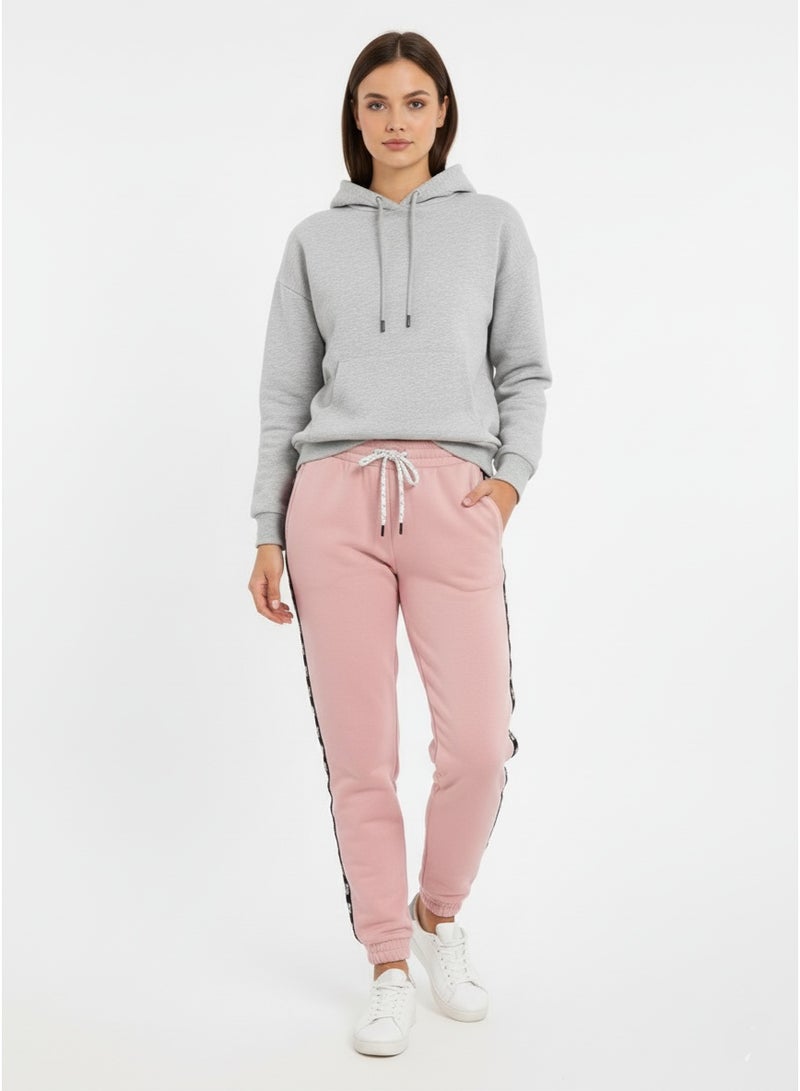 polinesia Women's Pink Jogger Pants With Side Tape – Drawstring Waist Sweatpants With Pockets, Casual Trouser - Image 2