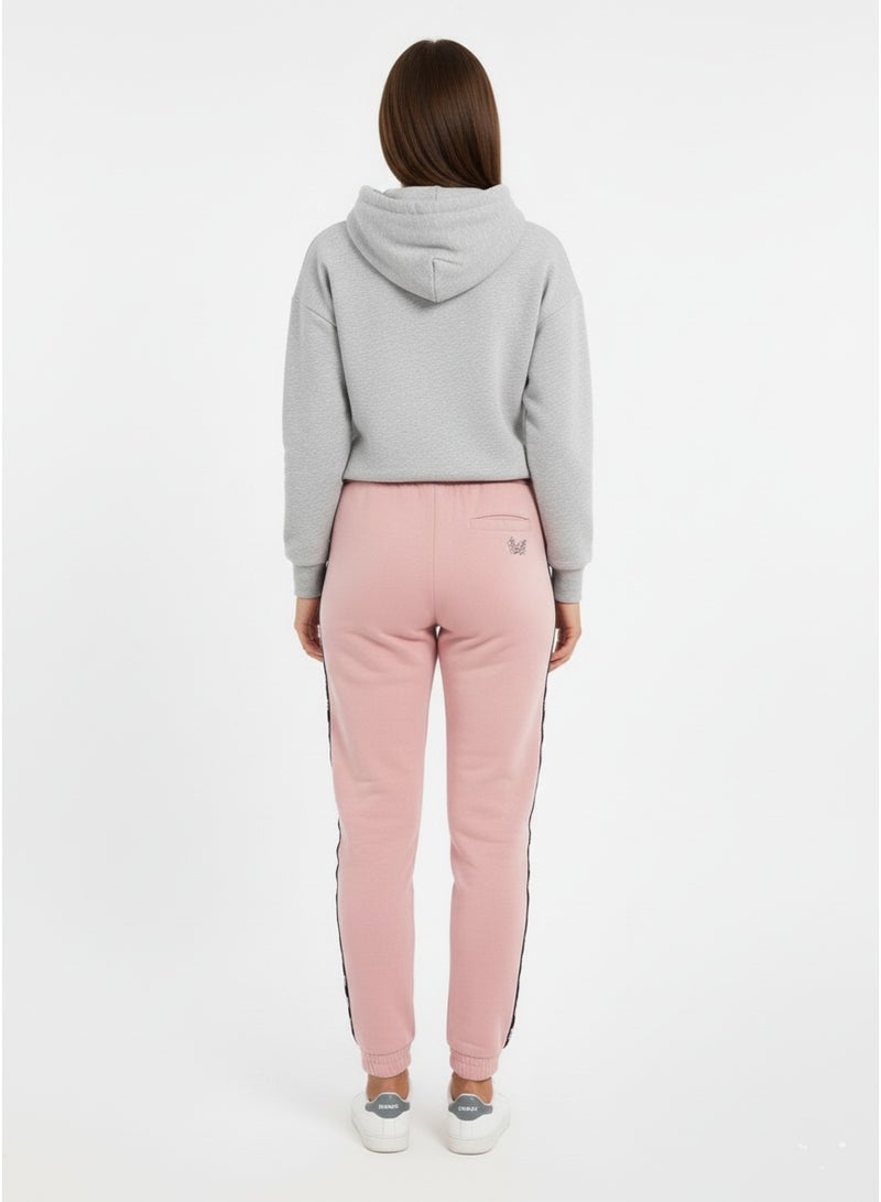 polinesia Women's Pink Jogger Pants With Side Tape – Drawstring Waist Sweatpants With Pockets, Casual Trouser - Image 3
