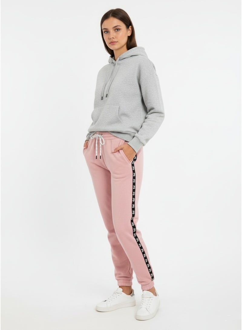 polinesia Women's Pink Jogger Pants With Side Tape – Drawstring Waist Sweatpants With Pockets, Casual Trouser - Image 1