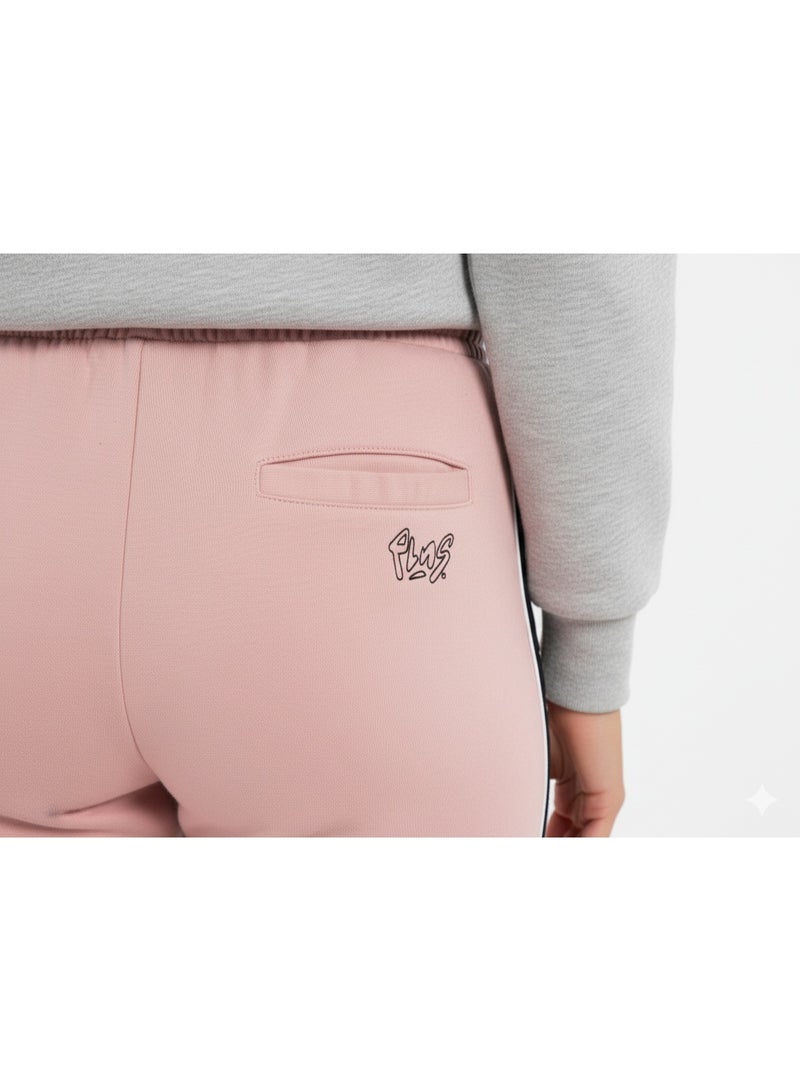 polinesia Women's Pink Jogger Pants With Side Tape – Drawstring Waist Sweatpants With Pockets, Casual Trouser - Image 4