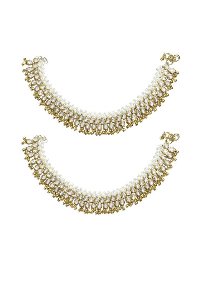 Karatcart Gold Plated Pearl and Kundan Studded Anklets - Image 1