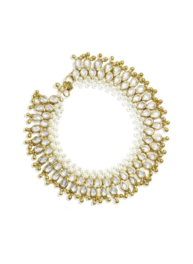 Karatcart Gold Plated Pearl and Kundan Studded Anklets - Image 3