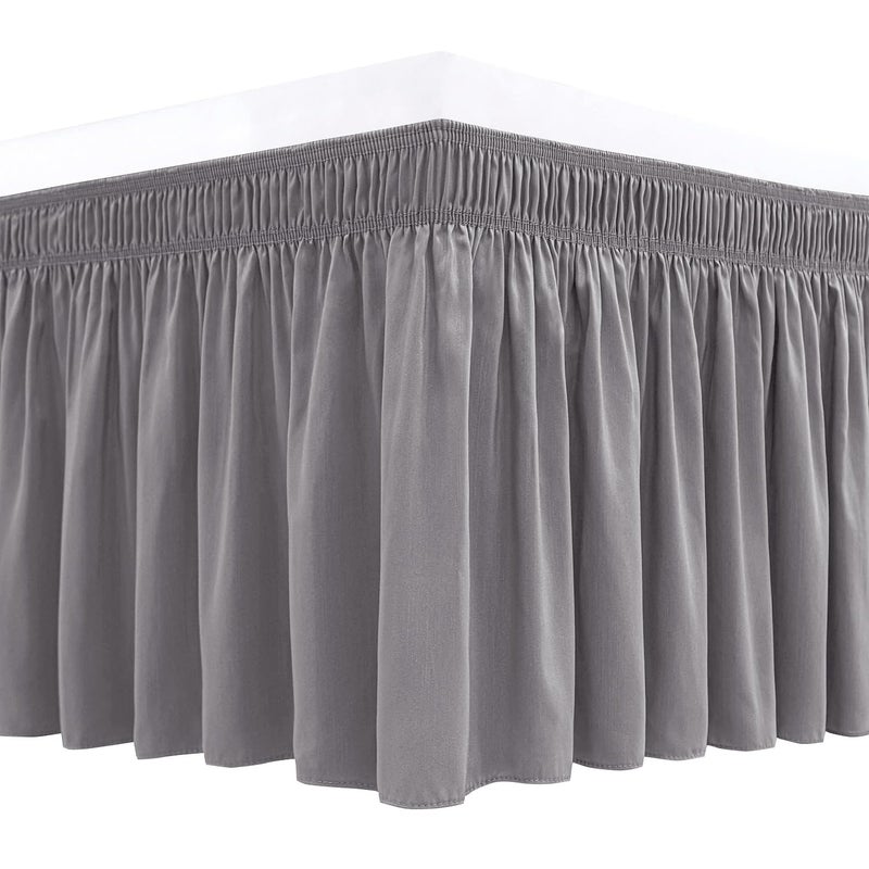 Biscaynebay Biscaynebay Wrap Around Bed Skirts for Full  Full XL Beds Short Drop of 12 Silver Grey Adjustable Elastic Dust Ruffles Easy Fit Wrinkle Resistant Silky Luxurious Fabric Machine Washable