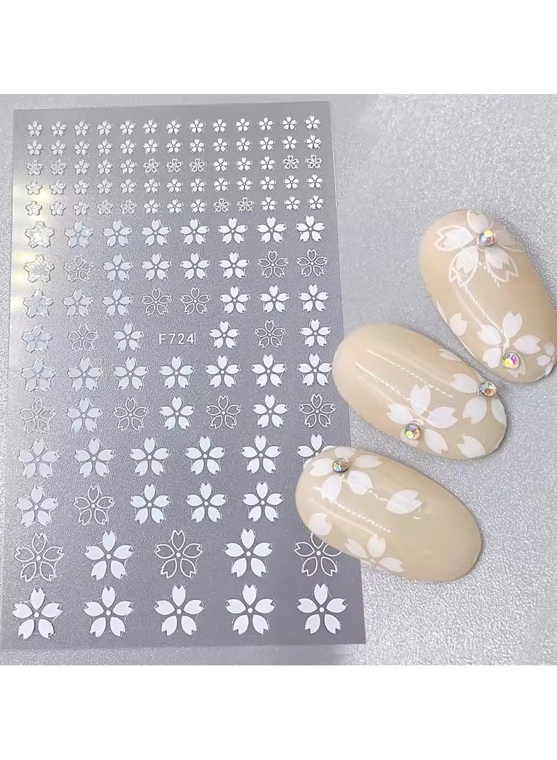 جلوسكي 4pcs ساكورا زهرة ثلاثية الأبعاد ملصقات الأظافر الأبيض زهرة الكرز الأظافر الفن الملصقات الربيع الصيف اللاصق المزلق ديكور حفل الزفاف مانيكير - Image 5