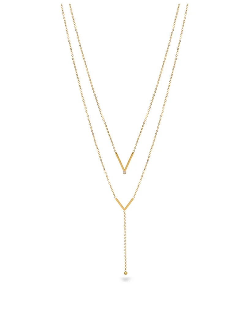 18K Gold Tone Plated Dual V Curve Layer Necklace For Women - Waterproof & Anti-Tarnish