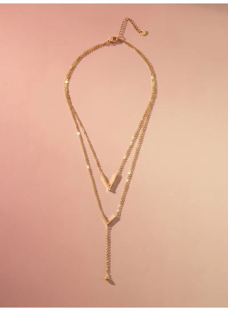 Palmonas  18K Gold Tone Plated Dual V Curve Layer Necklace For Women - Waterproof & Anti-Tarnish for Women | Best Price UAE