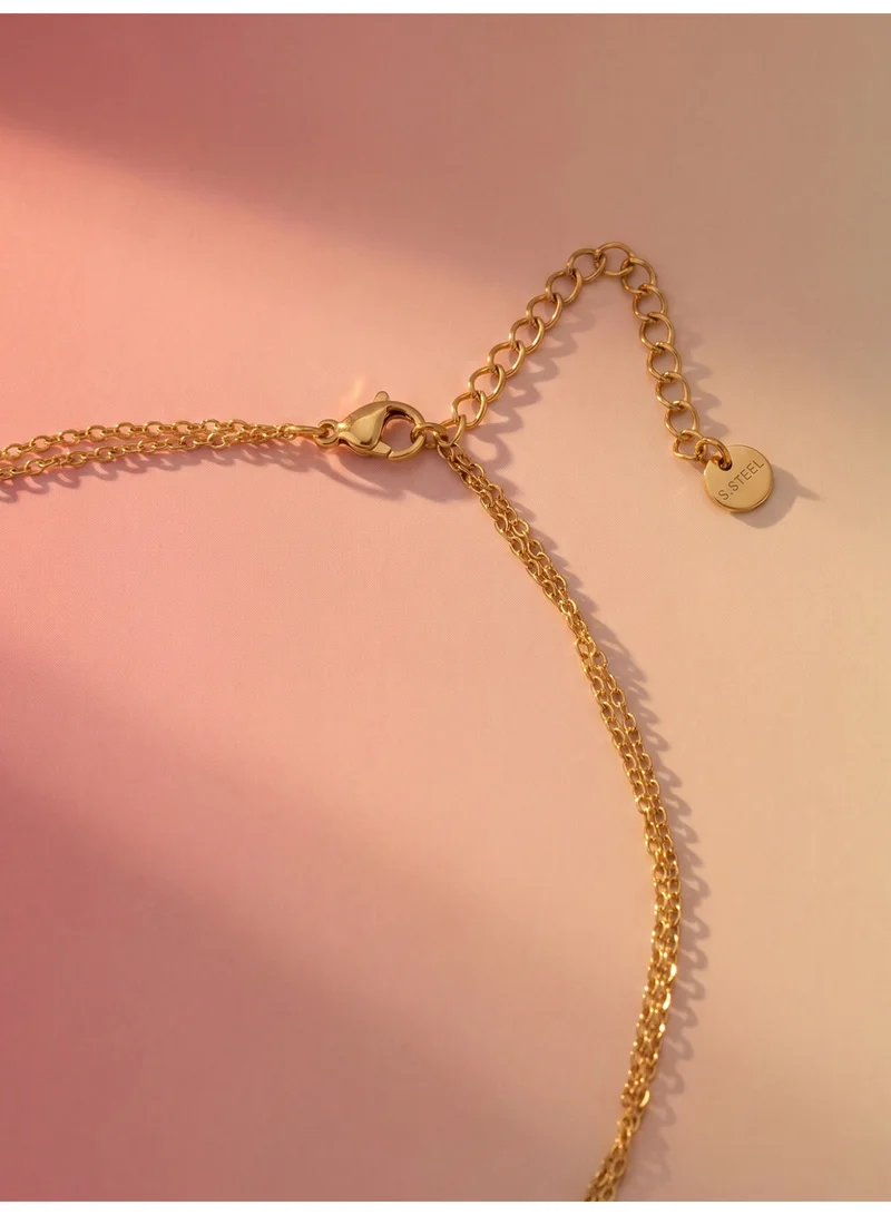 Palmonas  18K Gold Tone Plated Dual V Curve Layer Necklace For Women - Waterproof & Anti-Tarnish for Women | Best Price UAE