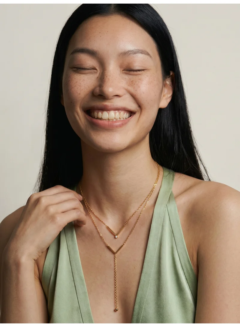 Palmonas  18K Gold Tone Plated Dual V Curve Layer Necklace For Women - Waterproof & Anti-Tarnish for Women | Best Price UAE