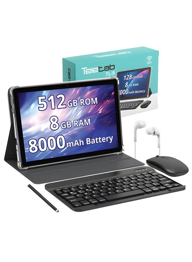 تيلي تاب تابلت TL-4 شاشة 10.1 بوصه 8 جيجابايت رام 512 جيجابايت يدعم شريحتين 4G لون فضي وغطاء جلد لون رمادي | لوحة مفاتيح وفأرة لاسلكية | قلم | سماعة أذن | شاحن تايب سي - Image 3