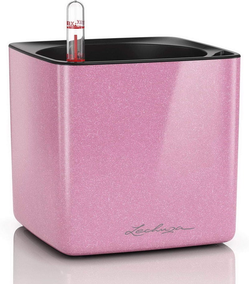 Lechuza 13513 Cube Glossy Kiss 14 Self-Watering Garden Planter for Indoor and Outdoor Use, 6" x 6" x 5", Sweet Candy - Image 1