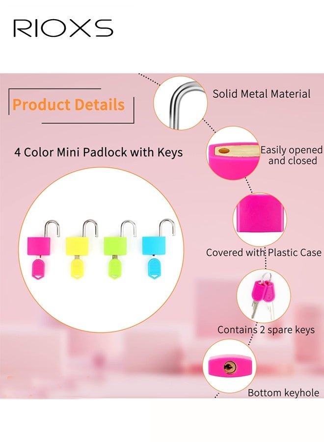 ريوكس ٤ أقفال حقائب سفر بمفاتيح، قفل معدني صغير متعدد الألوان بمفتاح، أقفال أمتعة، قفل نحاسي مغطى بالبلاستيك، مناسب لحقائب السفر، حقائب الظهر، الصناديق، حقائب الكمبيوتر المحمول. - Image 3