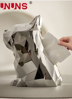 UNUNS French Bulldog Tissue Box Cover, Dog Statues Funny Electroplated Silver Tissue Box Holder, Animal Art Figurines Home Decoration for Living Room Bedroom Book Shelf TV Cabinet Desktop  - Image 1